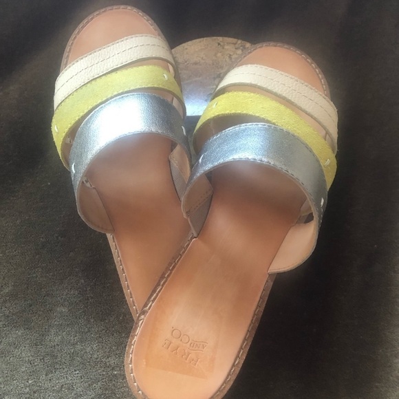 Frye & Co. Evie 3 Band Slide Lime multi Leather Slides Flats Shoes 7.5M - Picture 5 of 11